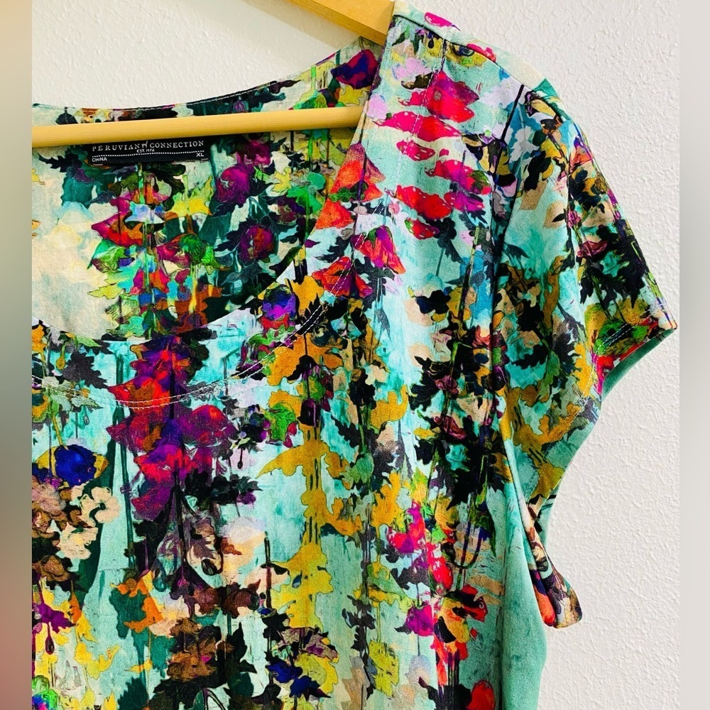 Peruvian Connection Floral Multicolor Midi Dress Size XL - Picture 10 of 10